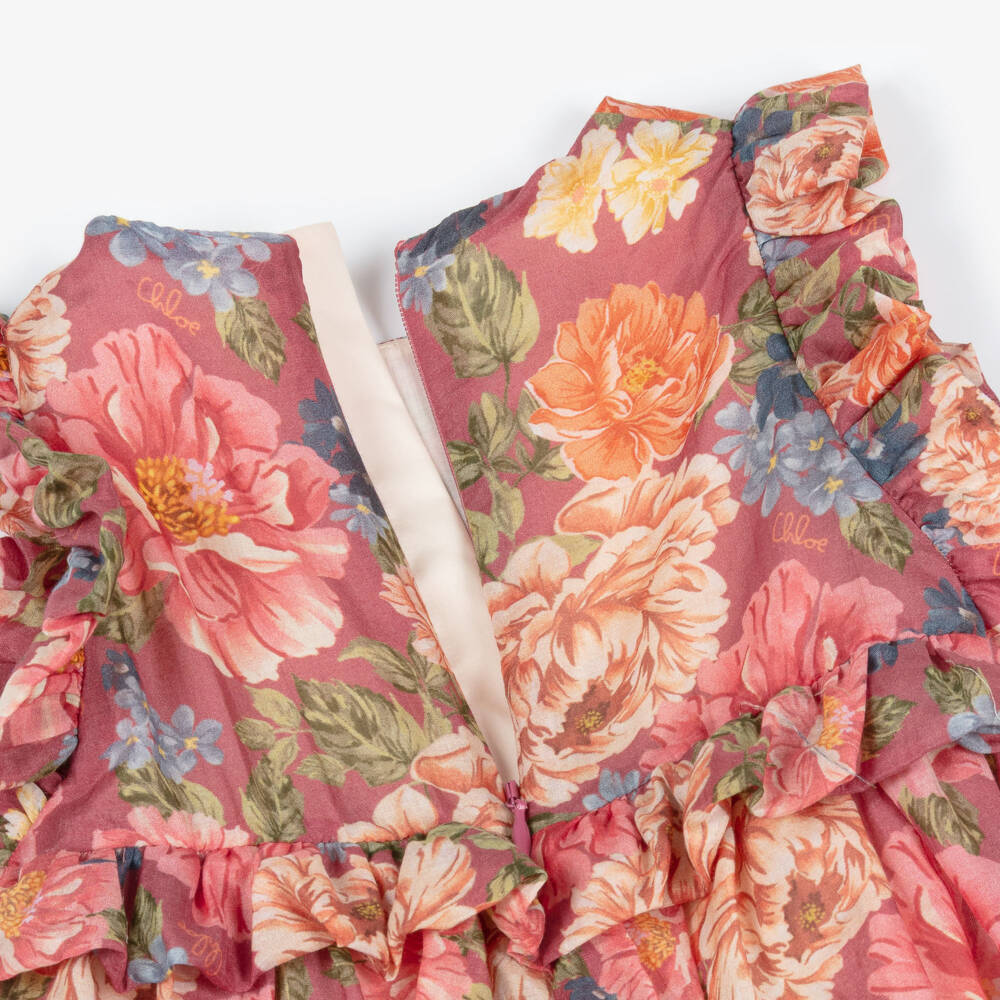 Chloé-Girls Pink Floral Cotton & Silk Dress | Childrensalon Outlet