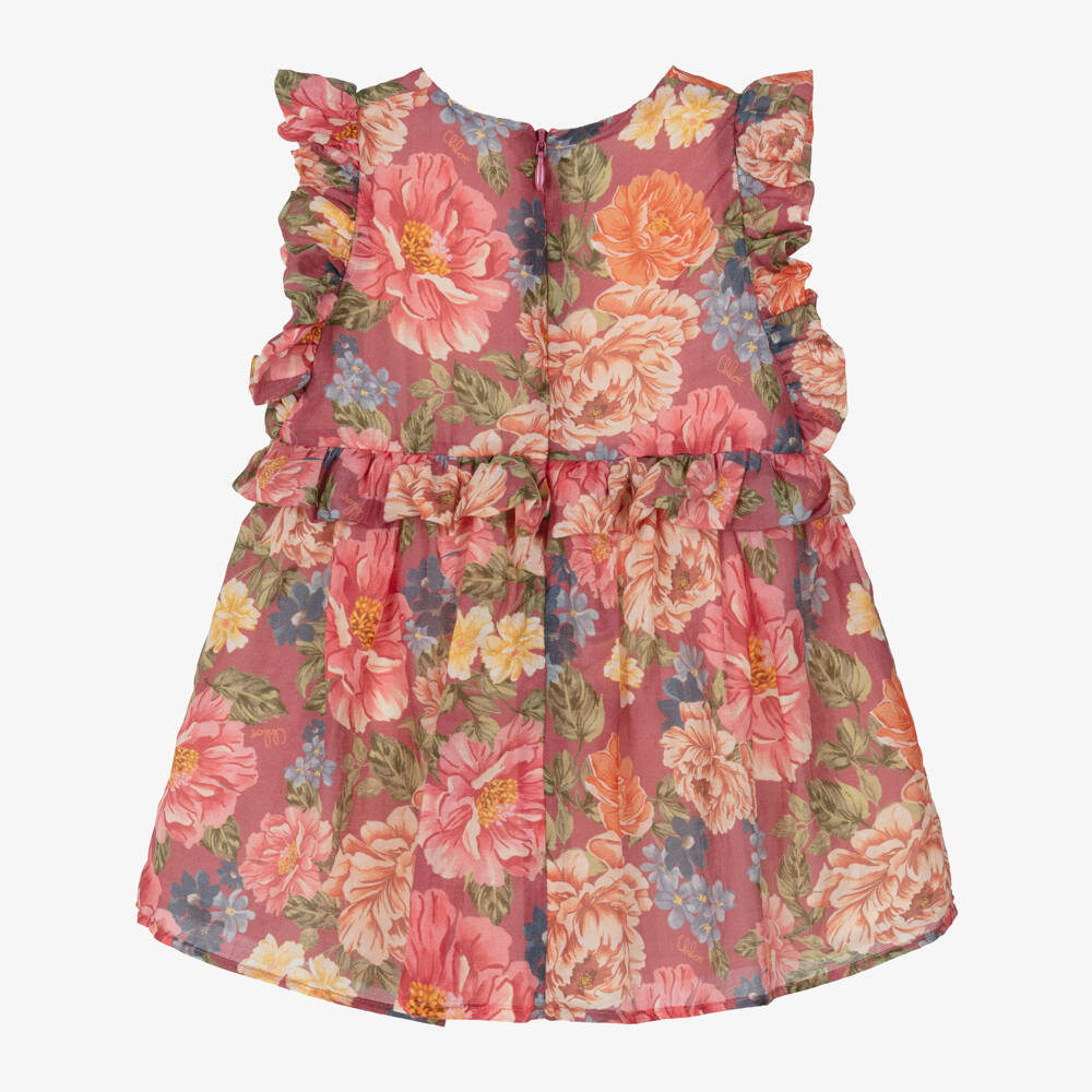 Chloé-Girls Pink Floral Cotton & Silk Dress | Childrensalon Outlet