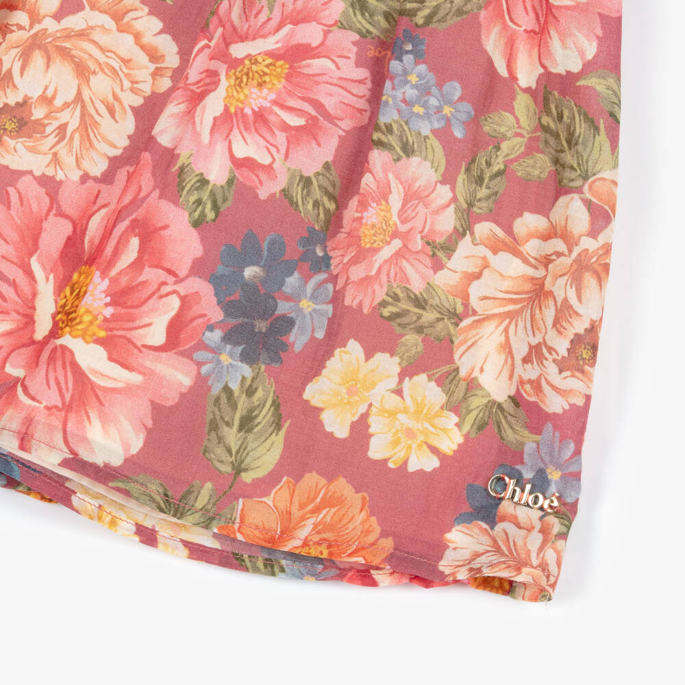 Chloé-Girls Pink Floral Cotton & Silk Dress | Childrensalon Outlet