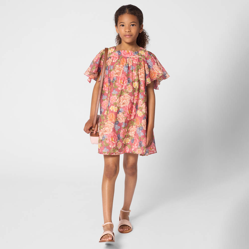 Chloé-Girls Pink Floral Cotton & Silk Dress | Childrensalon Outlet