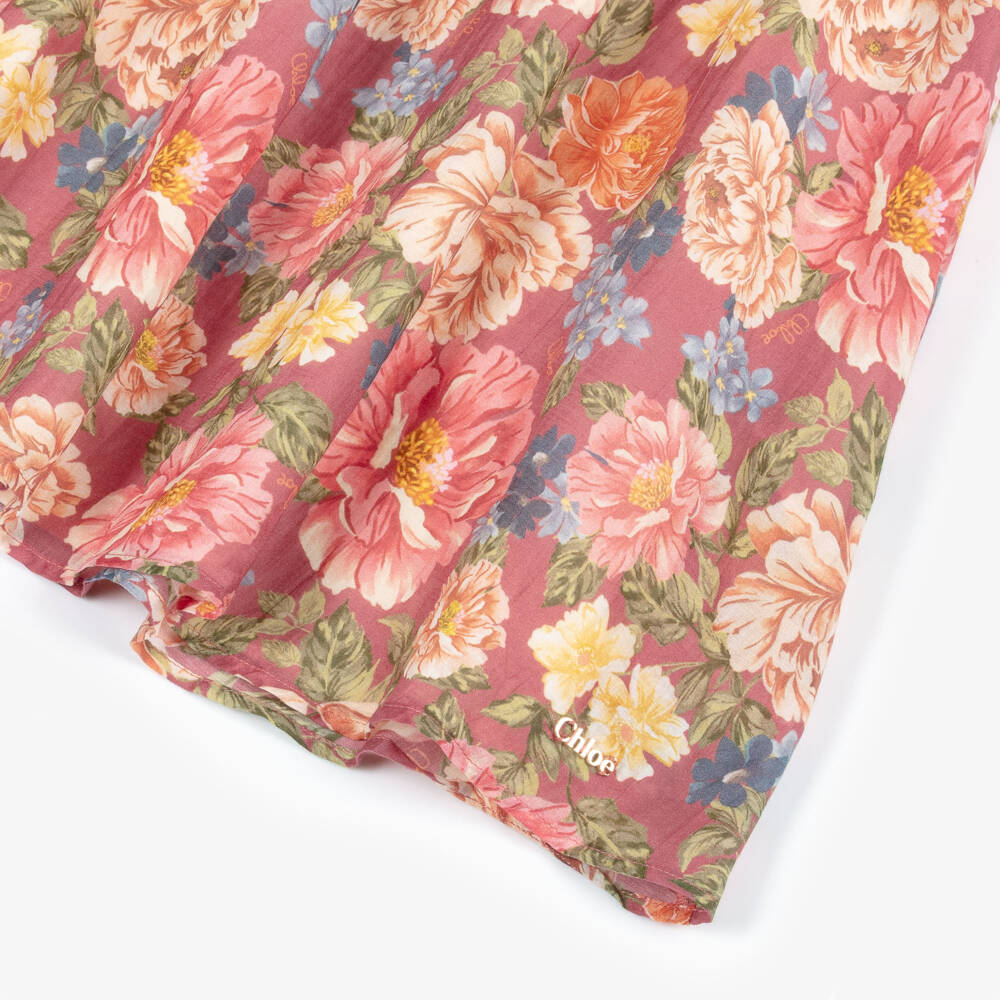 Chloé-Girls Pink Floral Cotton & Silk Dress | Childrensalon Outlet
