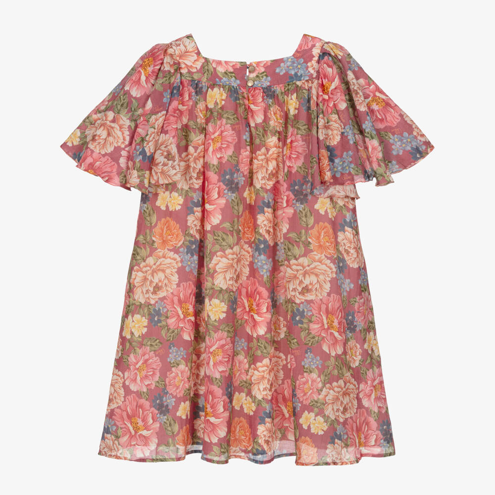 Chloé-Girls Pink Floral Cotton & Silk Dress | Childrensalon Outlet