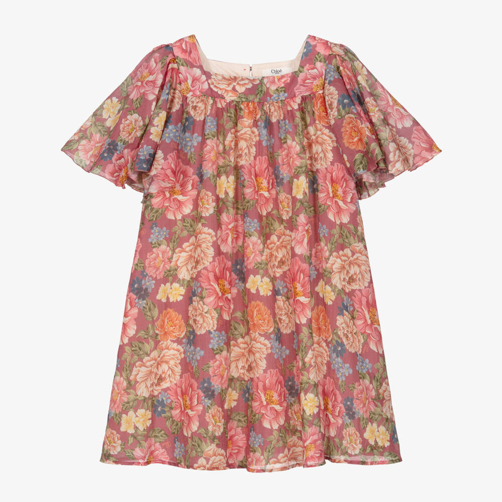 Chloé-Girls Pink Floral Cotton & Silk Dress | Childrensalon Outlet