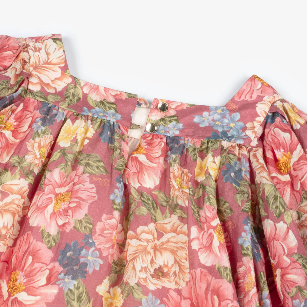 Chloé-Girls Pink Floral Cotton & Silk Dress | Childrensalon Outlet