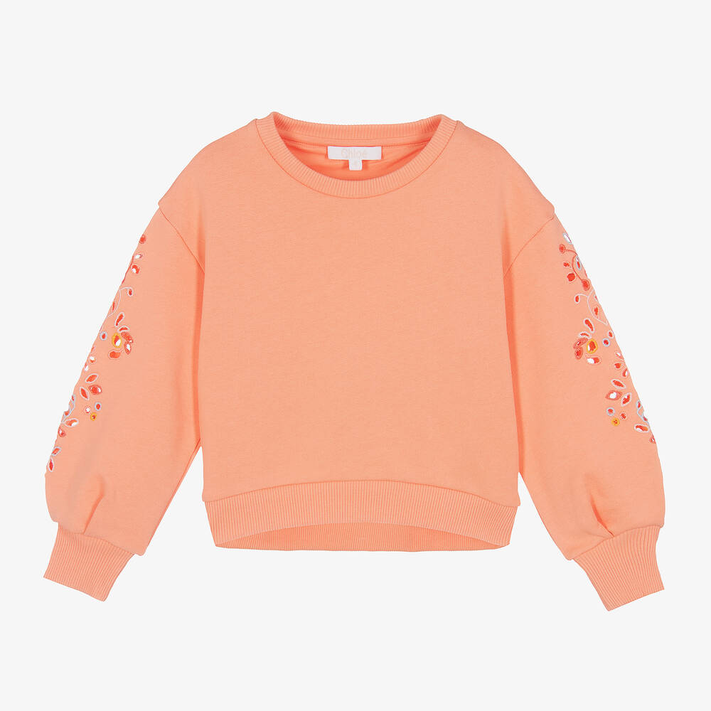Chloé - Girls Pink Floral Embroidered Sweatshirt | Childrensalon