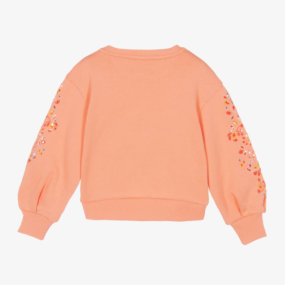 Chloé-Girls Pink Floral Embroidered Sweatshirt | Childrensalon Outlet