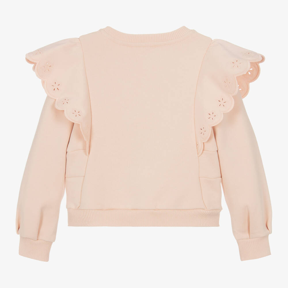 Chloé-Girls Pink Frilled Cotton Jumper | Childrensalon Outlet