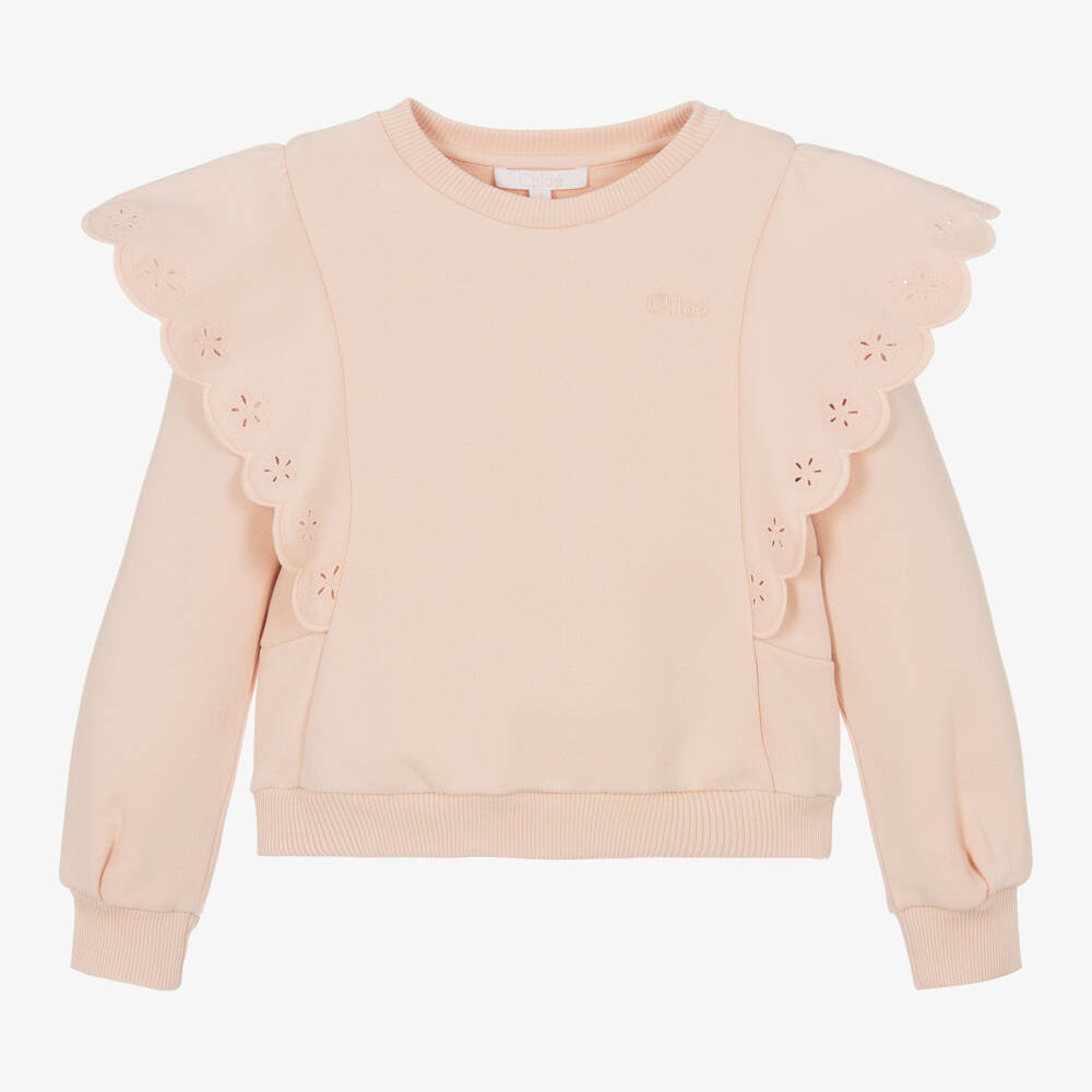 Chloé-Girls Pink Frilled Cotton Jumper | Childrensalon Outlet