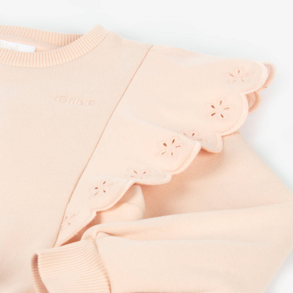 Chloé-Girls Pink Frilled Cotton Jumper | Childrensalon Outlet
