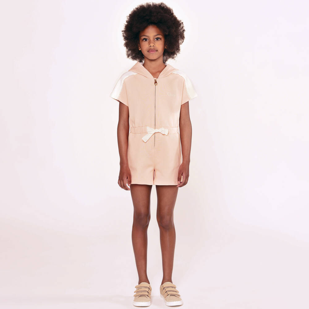 Chloé-Розовый хлопковый комбинезон с капюшоном | Childrensalon Outlet