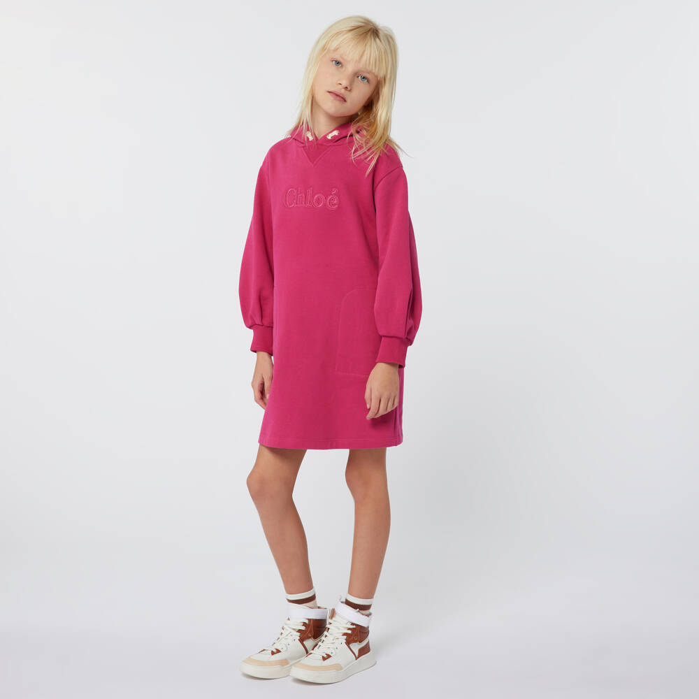 Chloé-فستان بهودي قطن عضوي لون زهري فيوشيا | Childrensalon Outlet