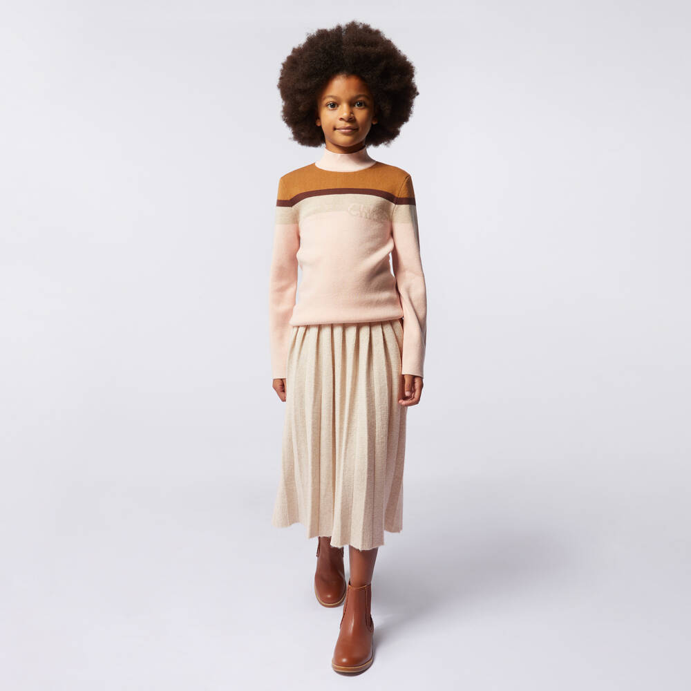 Chloé-Girls Pink Knit Pullover | Childrensalon Outlet