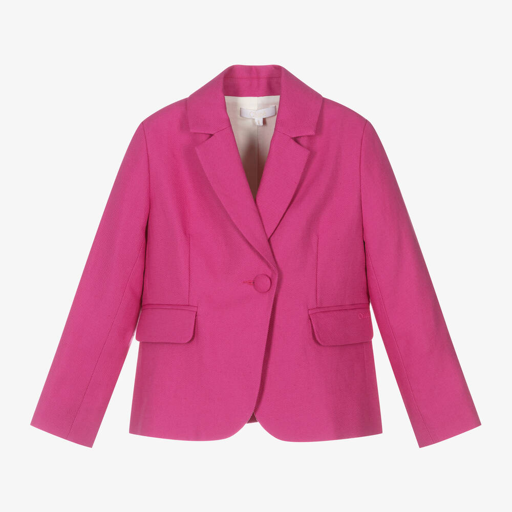 Girls Pink Linen Cotton Twill Blazer