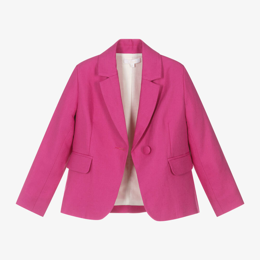 Chloé-Girls Pink Linen & Cotton Twill Blazer | Childrensalon Outlet