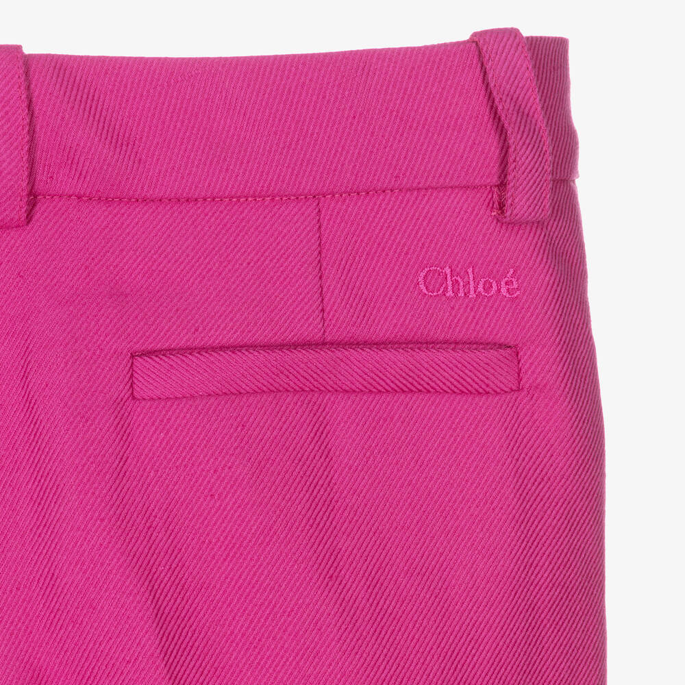 Chloé-Girls Pink Linen & Cotton Twill Trousers | Childrensalon Outlet