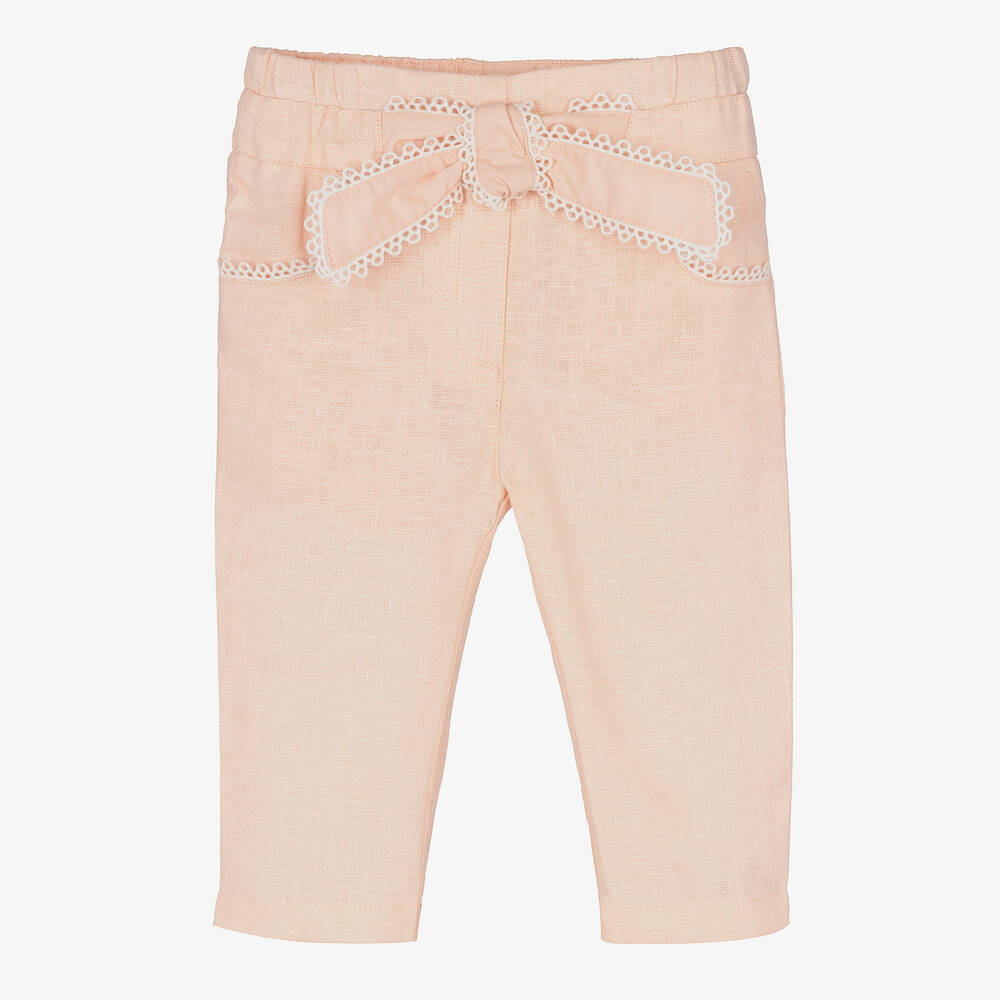 Chloé - Girls Pink Linen Trousers | Childrensalon