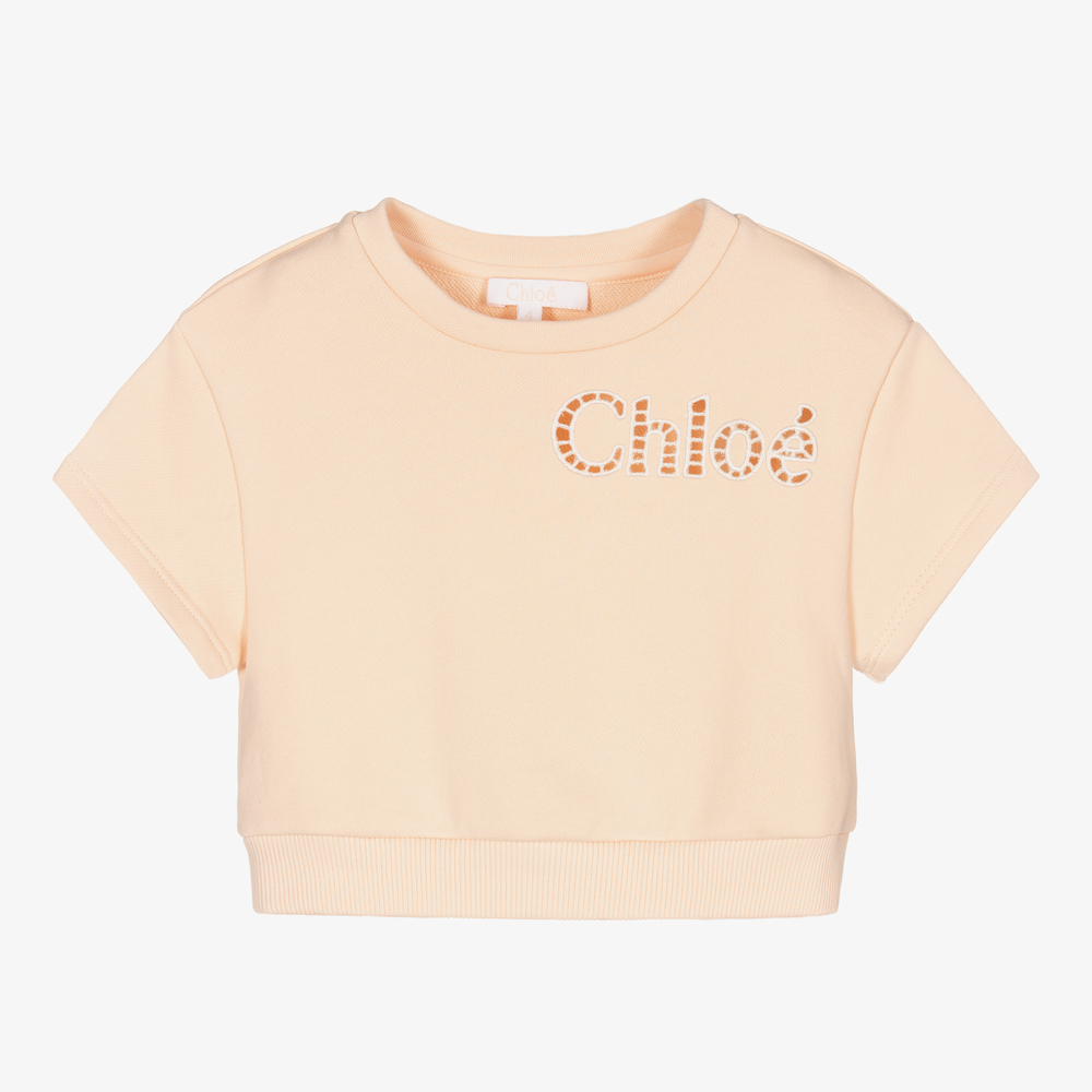 Chloé - سويتشيرت قطن عضوي لون زهري باهت للبنات | Childrensalon