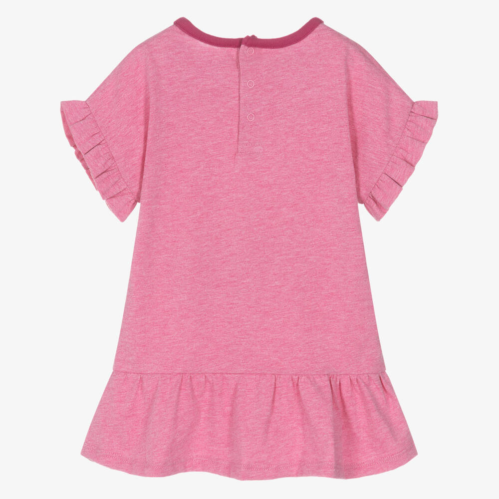 Chloé-Girls Pink Marl Cotton Jersey Dress with Ruffled Sleeves | Childrensalon Outlet