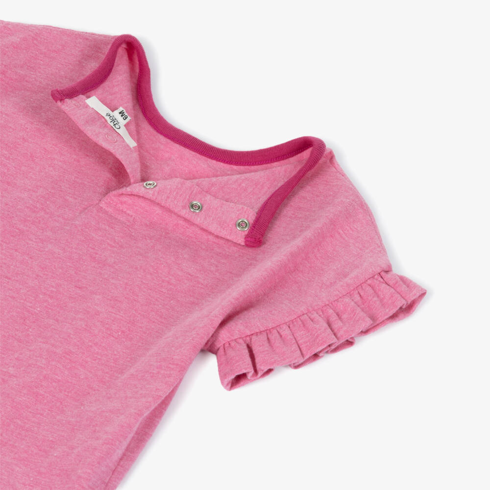 Chloé-Girls Pink Marl Cotton Jersey Dress with Ruffled Sleeves | Childrensalon Outlet