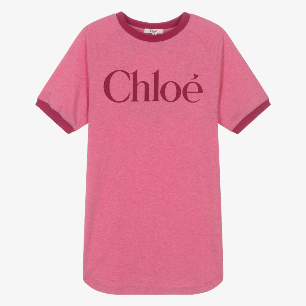 Chloé-Girls Pink Marl Cotton Jersey T-Shirt Dress | Childrensalon Outlet