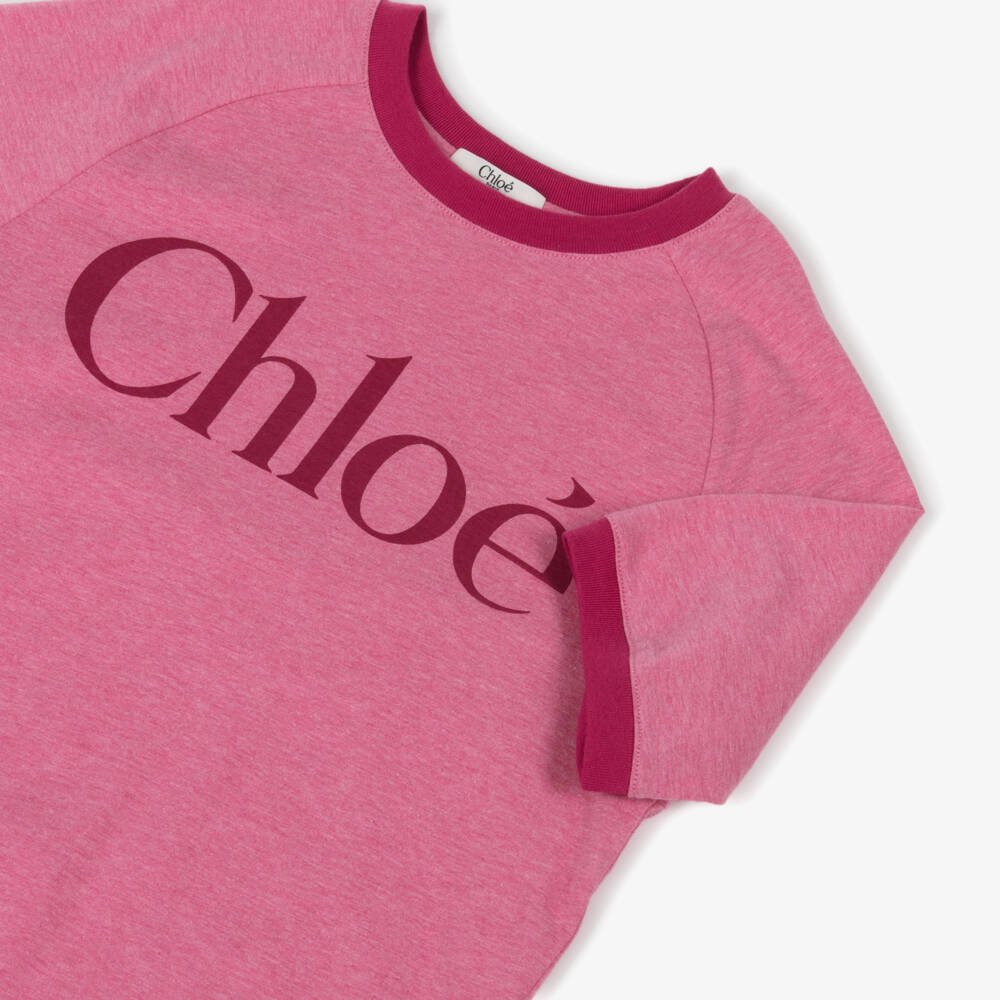 Chloé-Girls Pink Marl Cotton Jersey T-Shirt Dress | Childrensalon Outlet