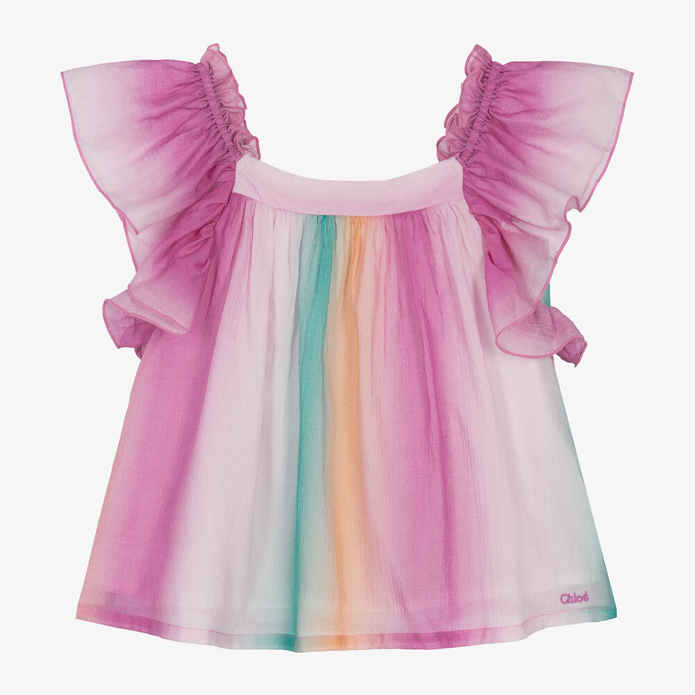 Chloé-Girls Pink Ombré Cotton Blouse | Childrensalon Outlet