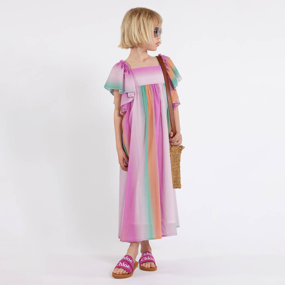 Chloé-Girls Pink Ombré Cotton Dress | Childrensalon Outlet