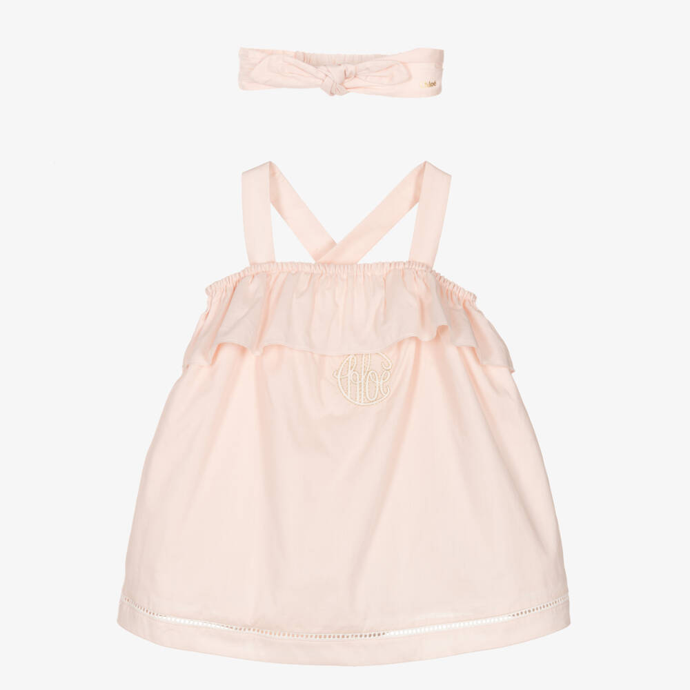 Chloé-Girls Pink Organic Cotton Dress Ensemble | Childrensalon Outlet