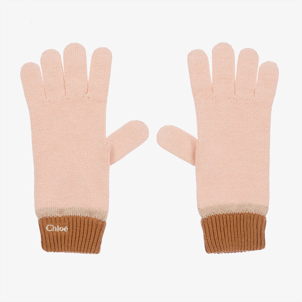 Chloé-Girls Pink Organic Cotton Knit Gloves | Childrensalon Outlet