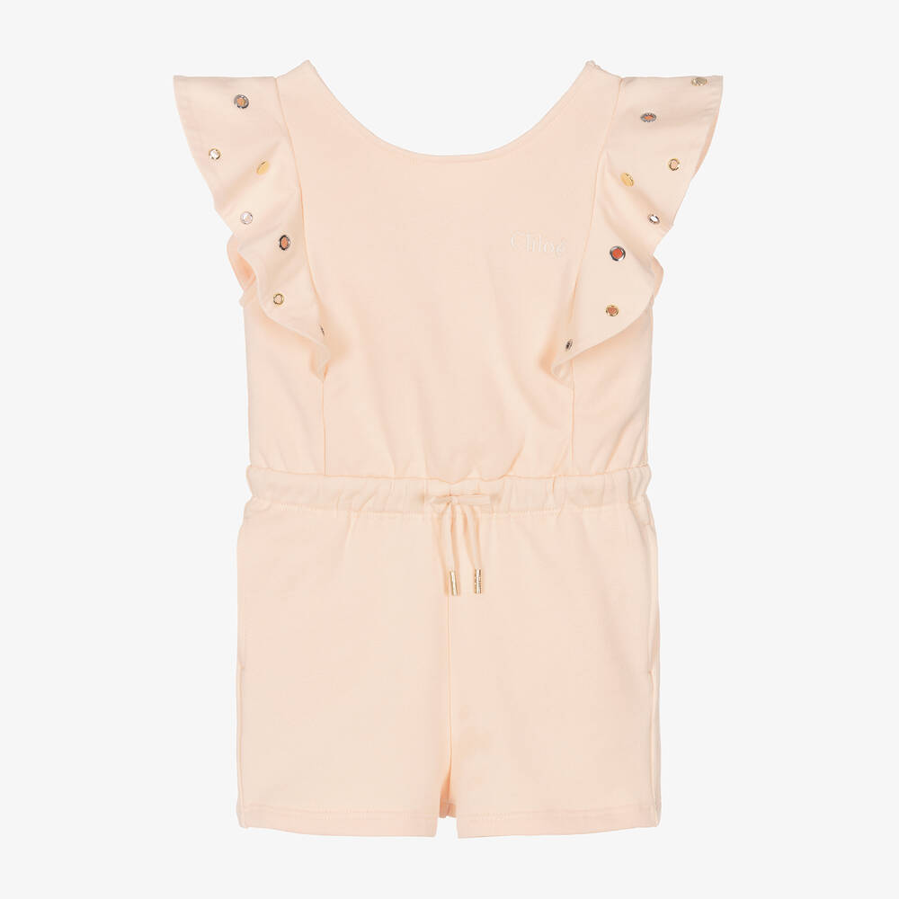 Chloé-Girls Pink Organic Cotton Ruffle Playsuit | Childrensalon Outlet