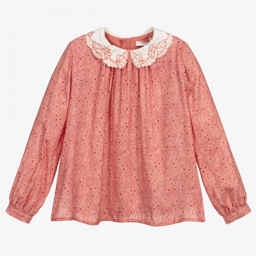 Chloé - Girls Pink Paisley Logo Blouse | Childrensalon