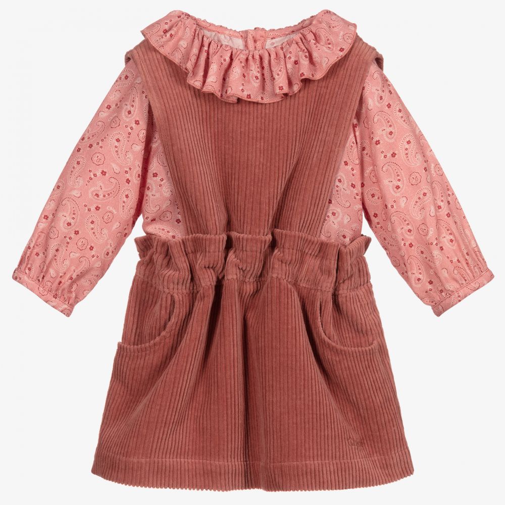 Chloé - Girls Pink Pinafore Dress Set | Childrensalon