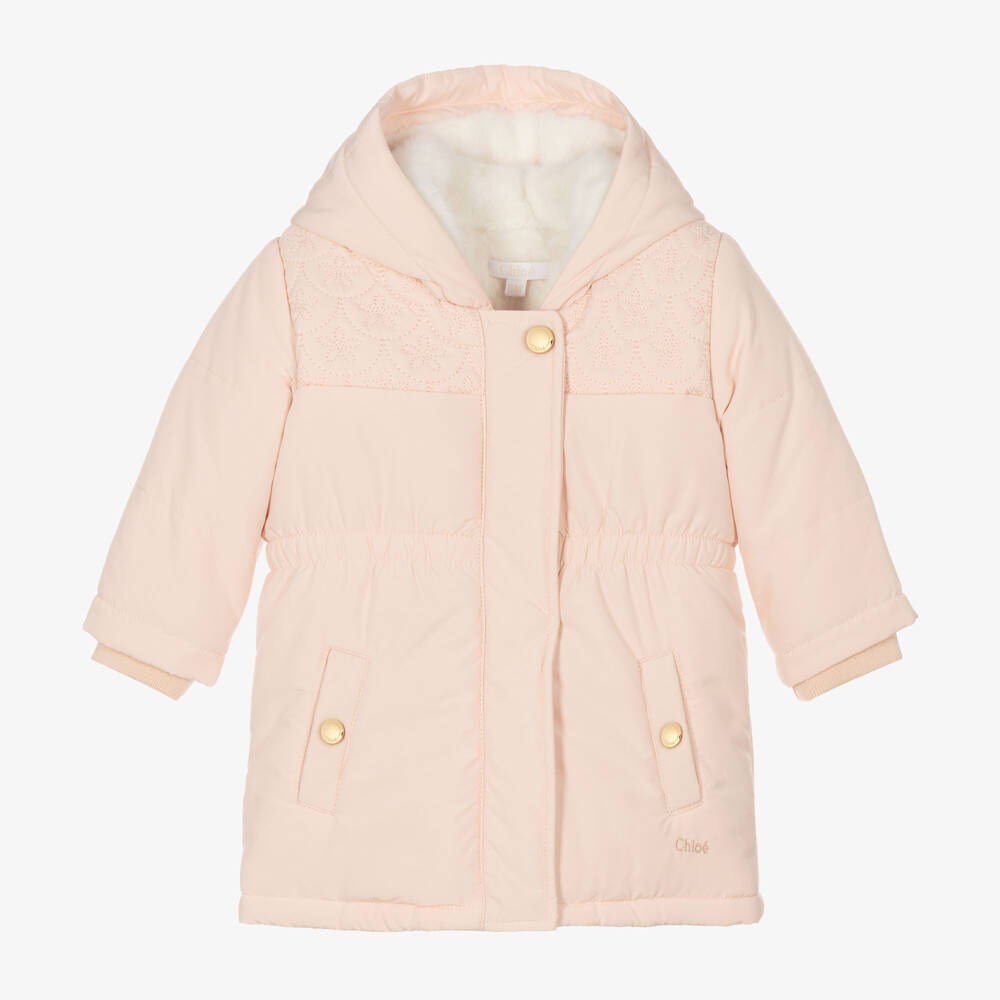 Chloé-Girls Pink Quilted Floral Coat | Childrensalon Outlet