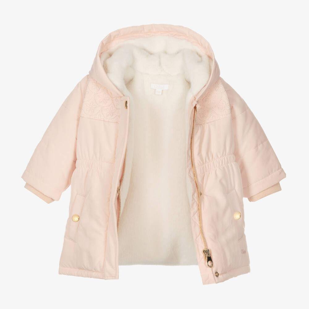Chloé-Girls Pink Quilted Floral Coat | Childrensalon Outlet