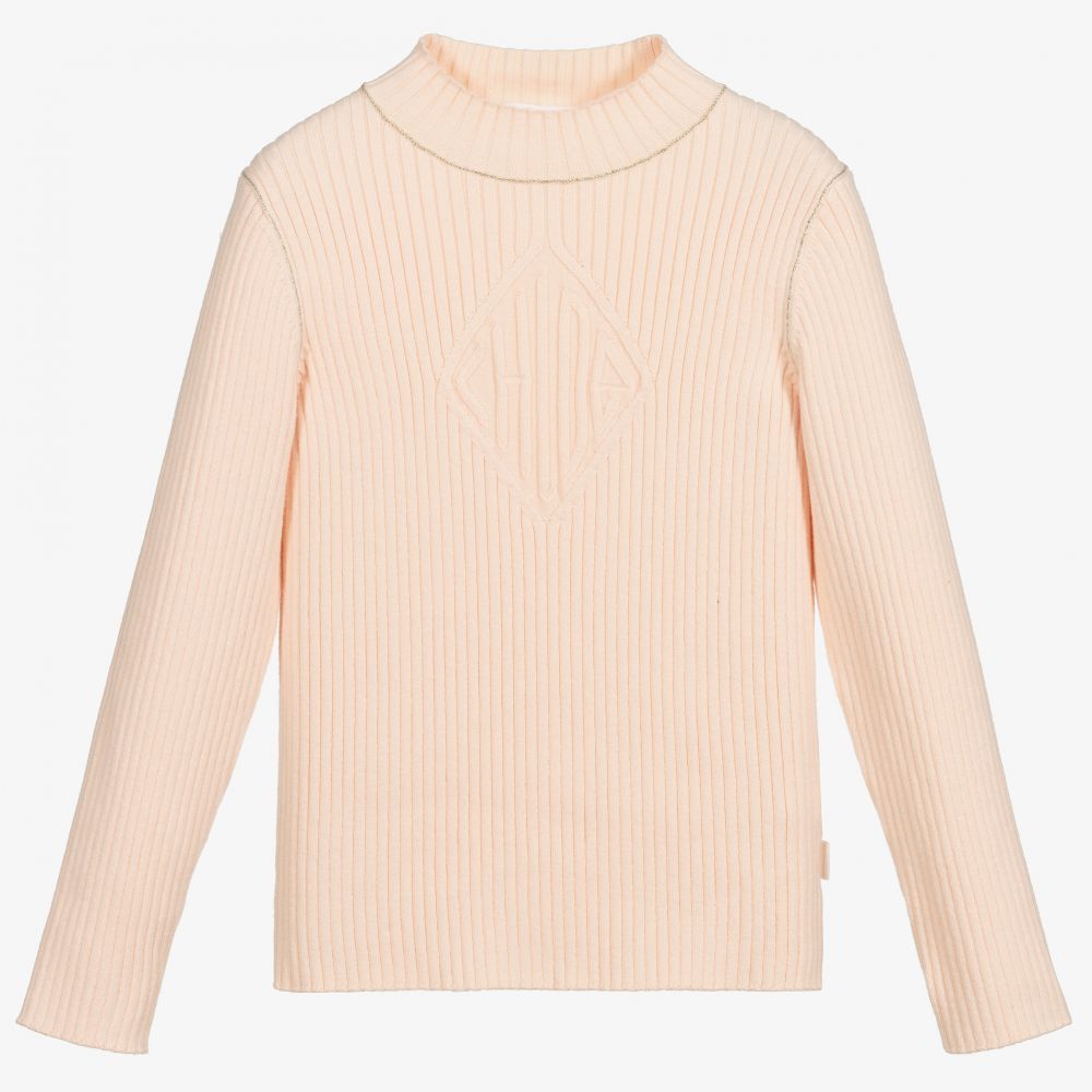 Chloé - Girls Pink Ribbed Sweater | Childrensalon