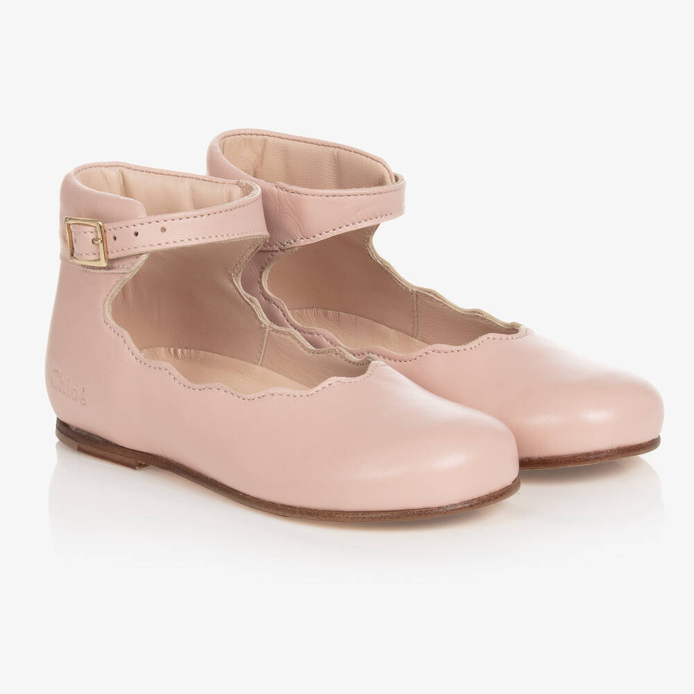 Chloé - Girls Pink Scallop Leather Pumps | Childrensalon