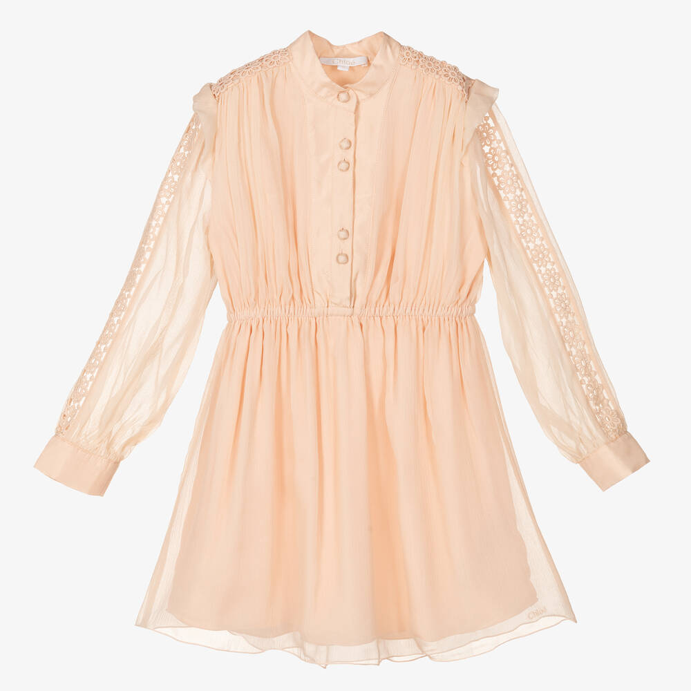 Chloé - Girls Pink Silk Chiffon Dress | Childrensalon