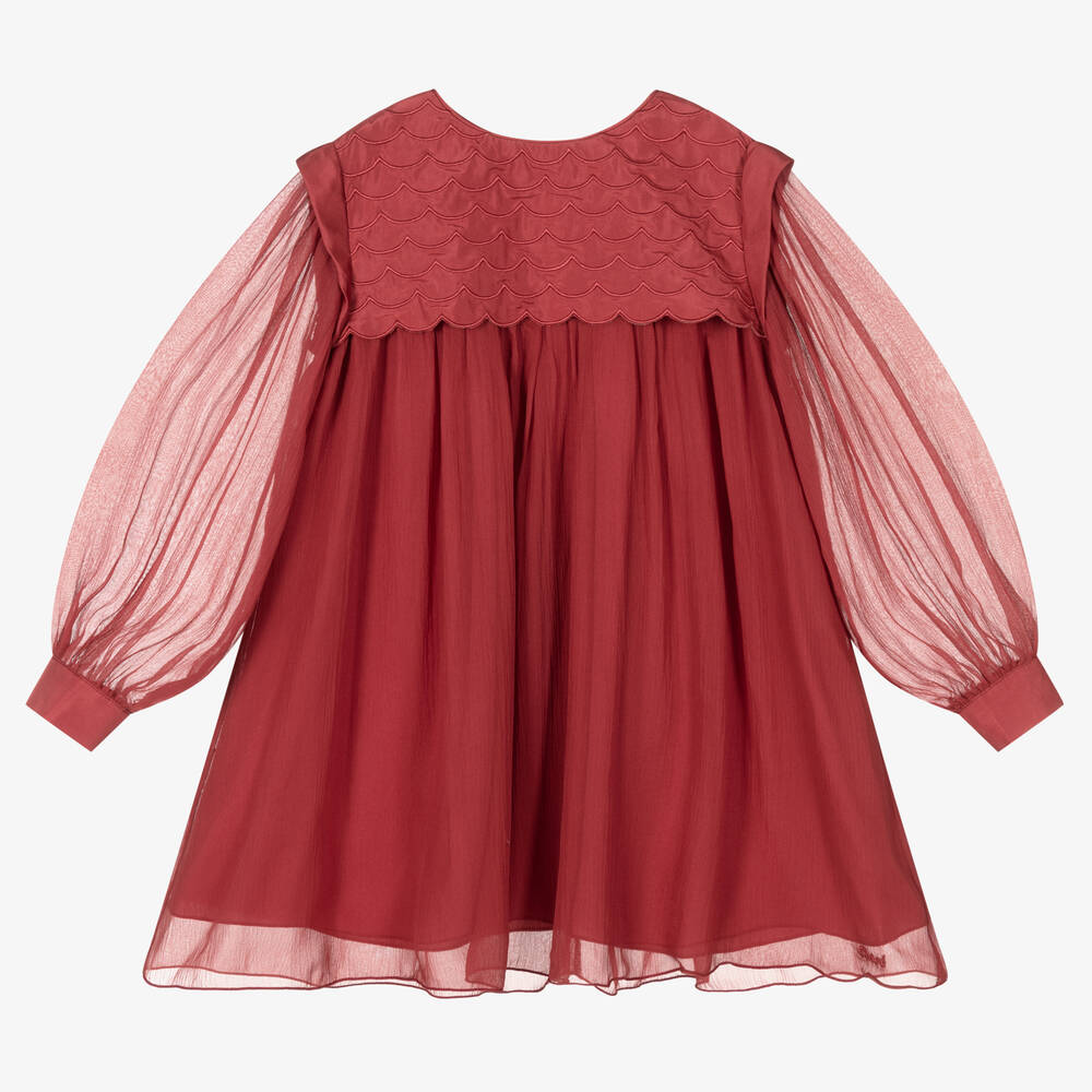 Chloé - Robe rose en mousseline de soie Fille | Childrensalon