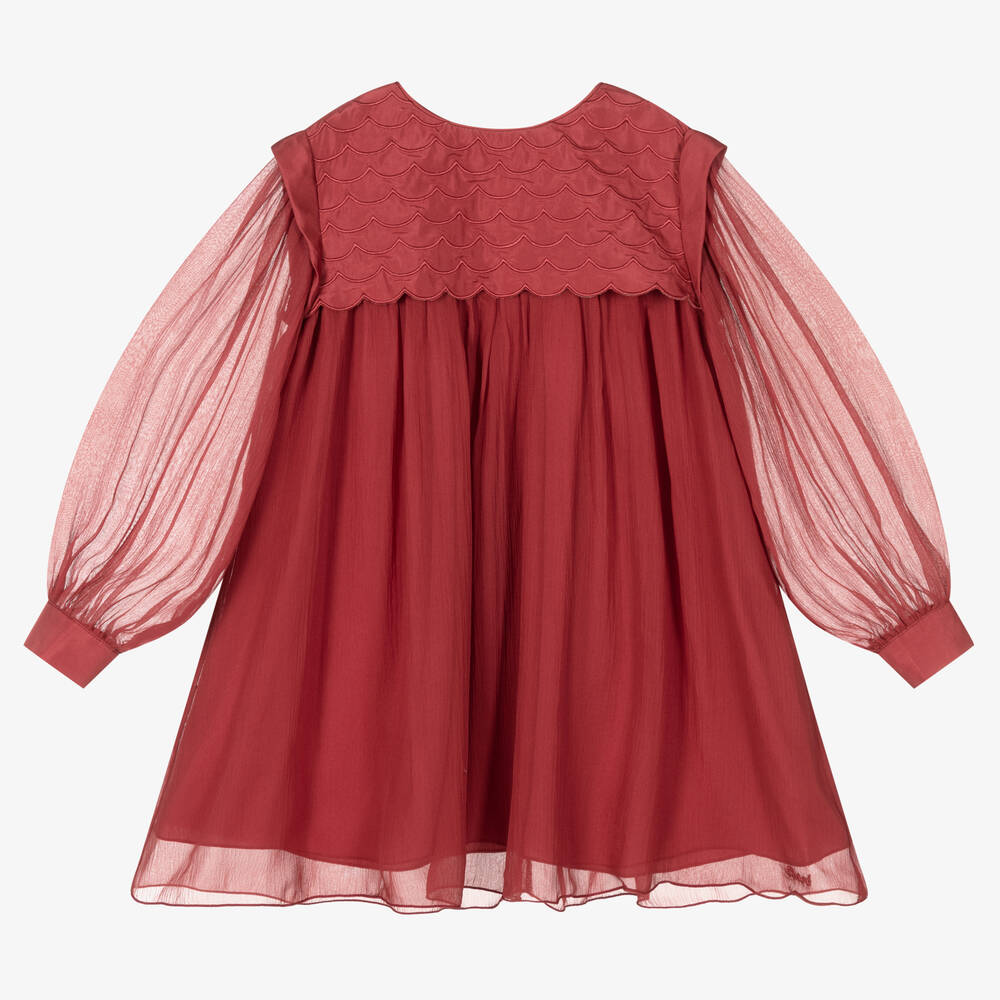 Chloé - Girls Pink Silk Chiffon Dress | Childrensalon