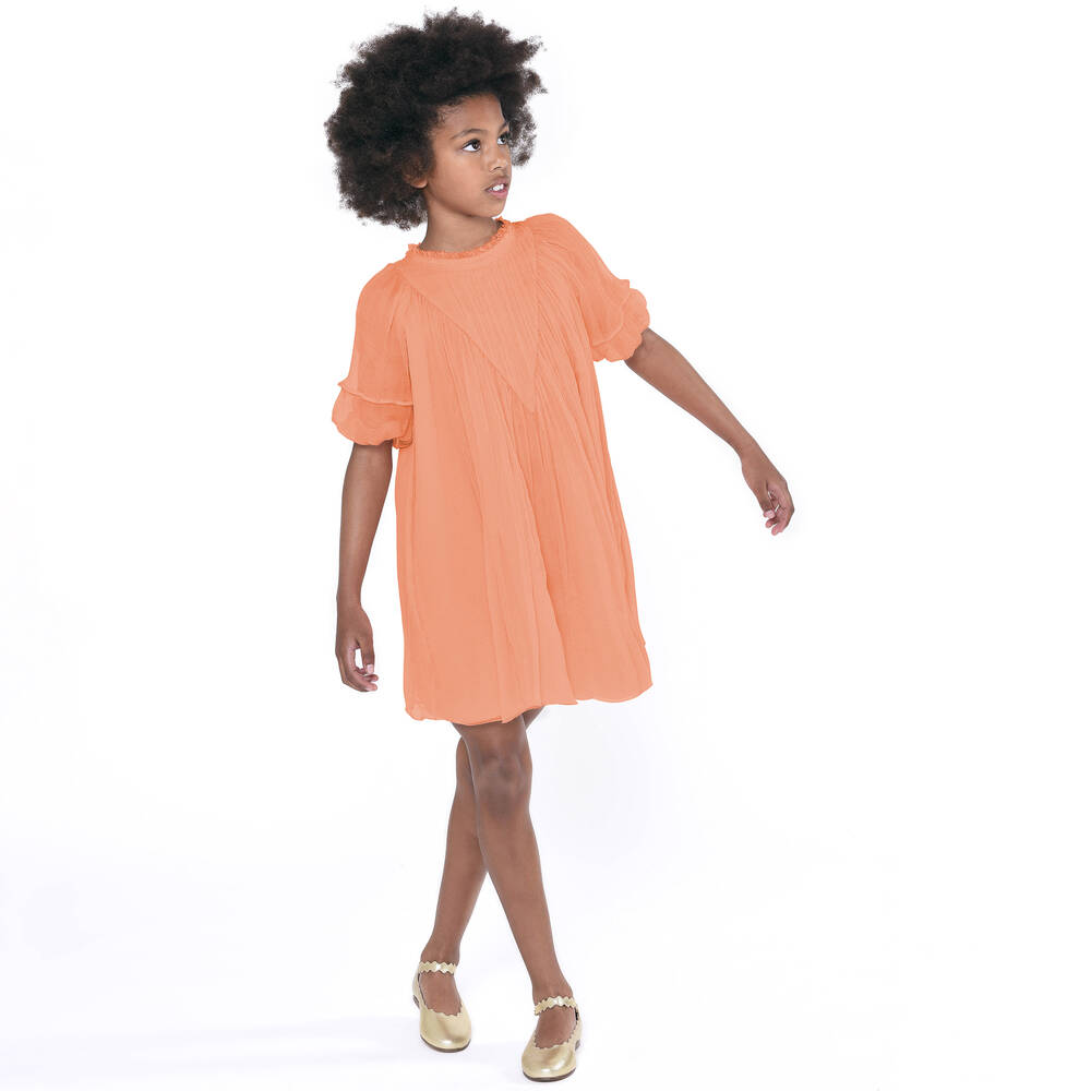 Chloé-Розовое платье из шелка и шифона | Childrensalon Outlet