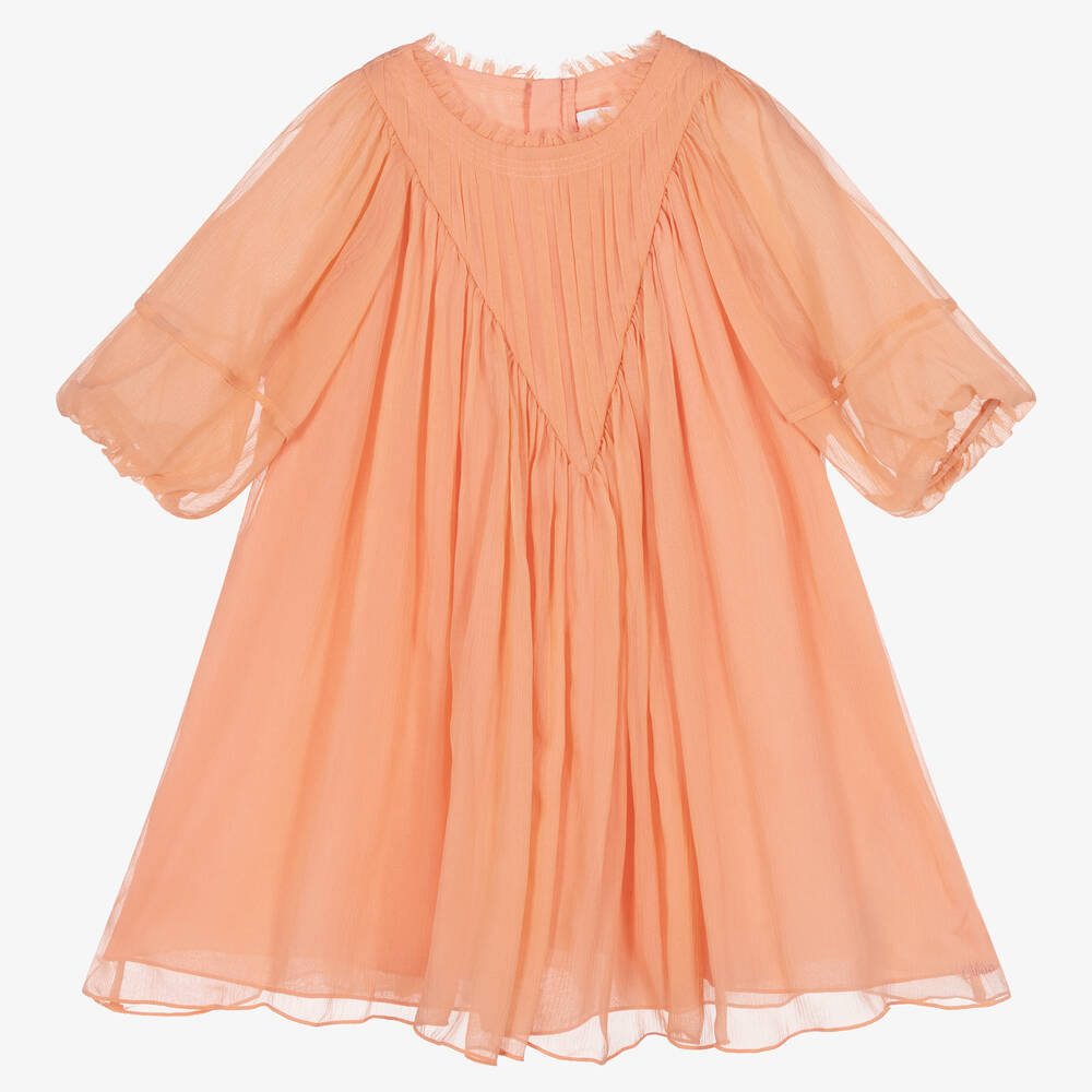 Chloé - Girls Pink Silk Chiffon Dress | Childrensalon