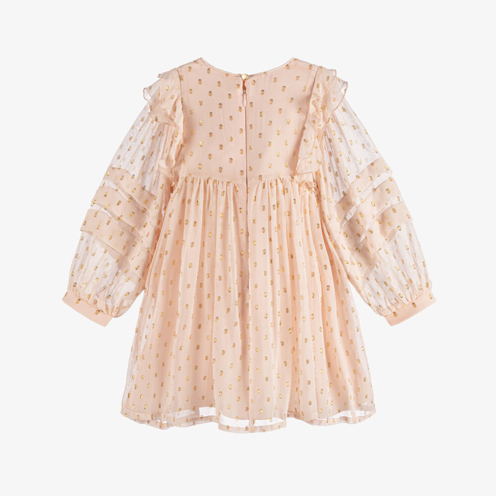 Chloé-Шелковое платье с рюшами розовое для девочек | Childrensalon Outlet
