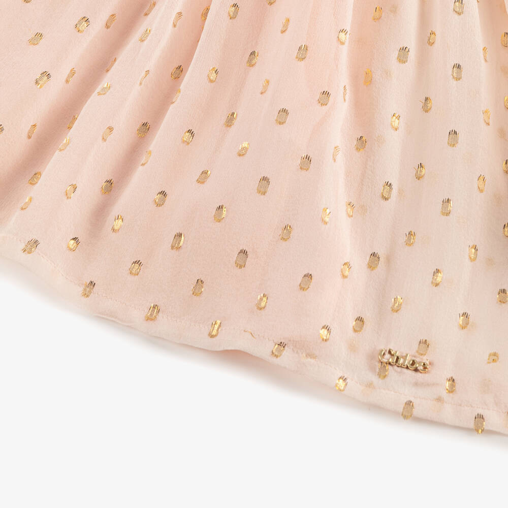 Chloé-Шелковое платье с рюшами розовое для девочек | Childrensalon Outlet