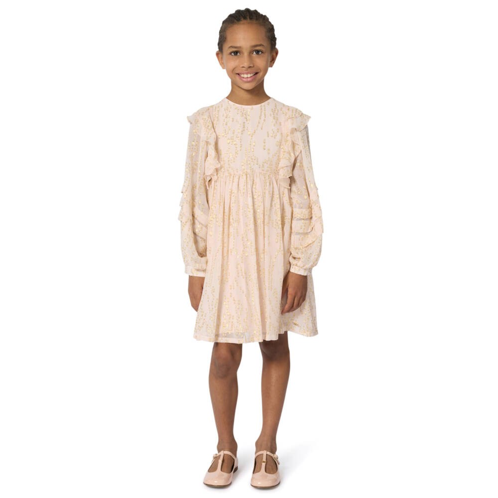 Chloé-Шелковое платье с рюшами розовое для девочек | Childrensalon Outlet
