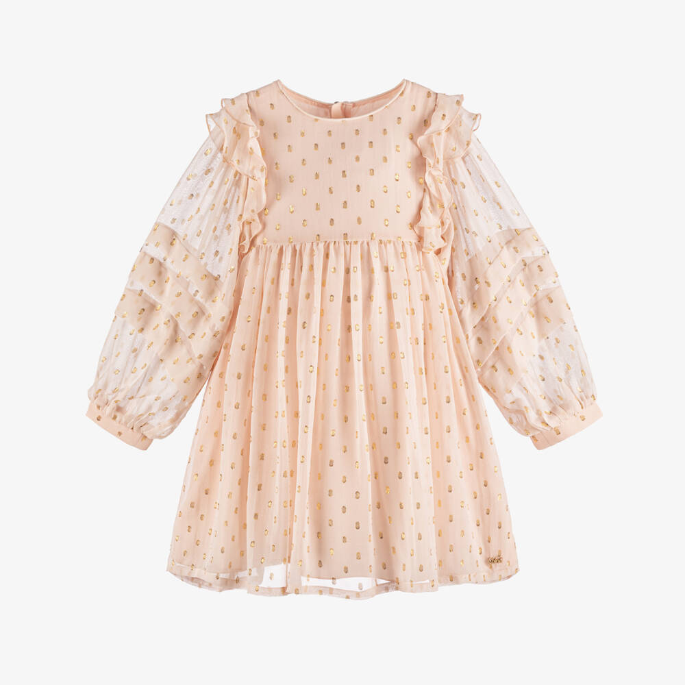 Chloé-Шелковое платье с рюшами розовое для девочек | Childrensalon Outlet