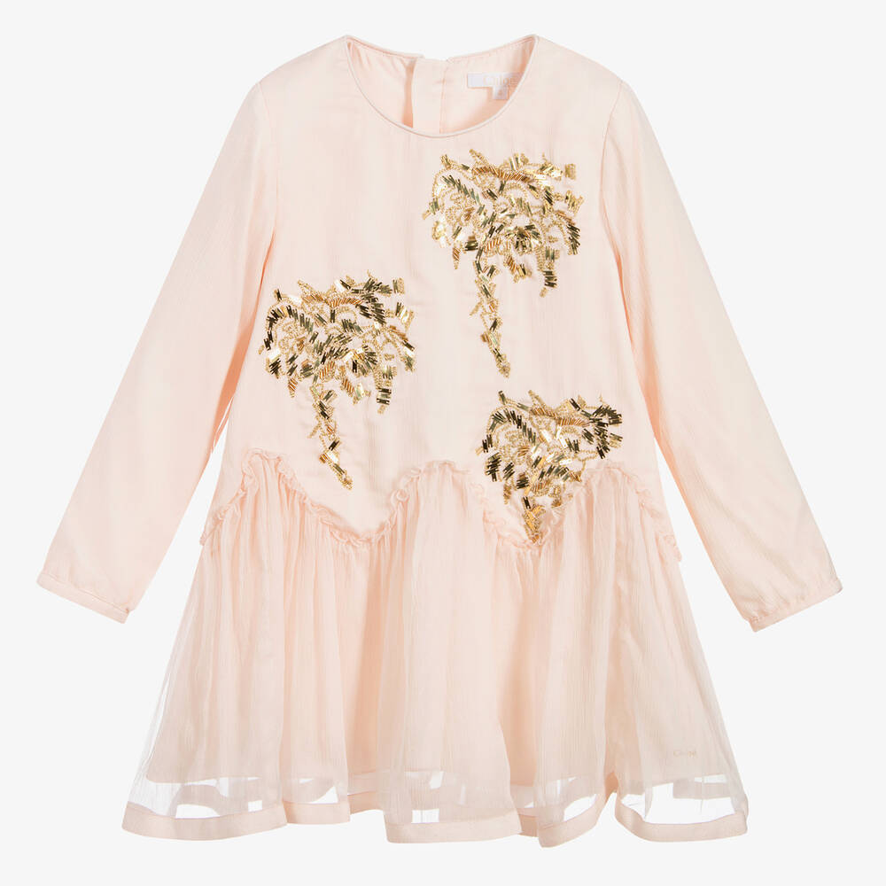 Chloé - Girls Pink Silk Dress  | Childrensalon