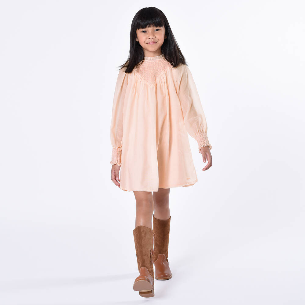 كلوي-فستان حرير مزين بكشكش لون زهري | Childrensalon Outlet