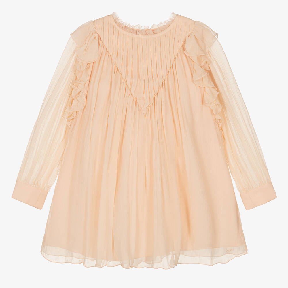 Chloé - Girls Pink Silk Ruffle Dress | Childrensalon