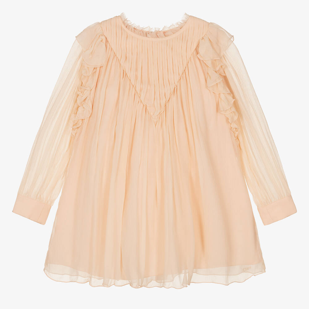 Chloé - Robe rose en soie à volants fille | Childrensalon