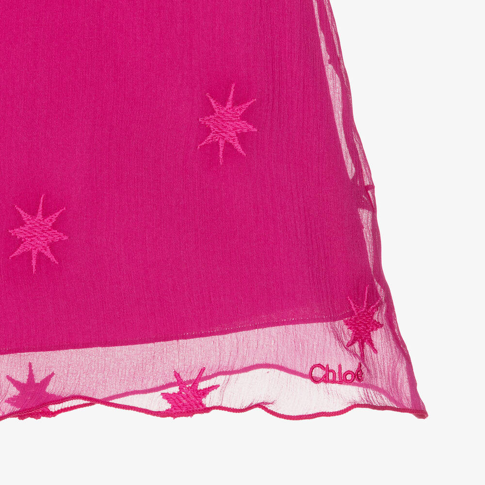 Chloé-فستان بطبعة نجوم حرير لون زهري فيوشيا | Childrensalon Outlet